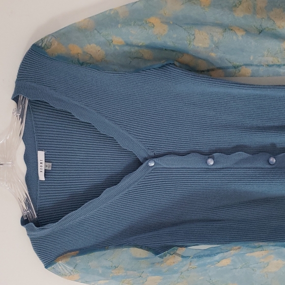 SIONI blu knit with Sheer floral Long Sleeves Sweater Top Cornflower blue Size S - Picture 10 of 16